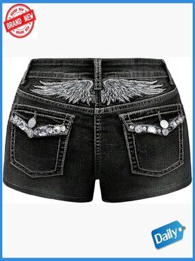 Y2k Rhinestone Denim Shorts Punk Skinny Mini Jean Shorts Rave Festival